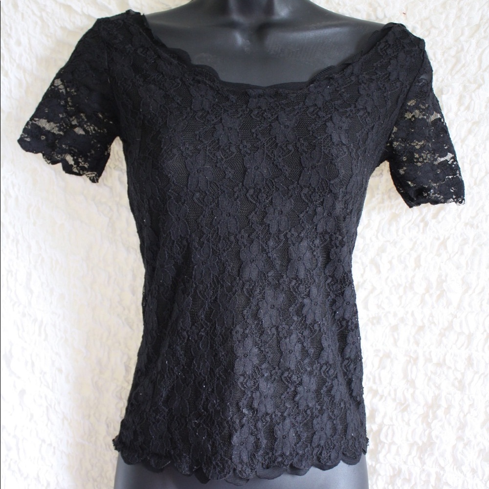 Black Laced Scallop Lined Blouse